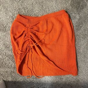 SHEIN Orange Ruched Tie Front Mini Skirt